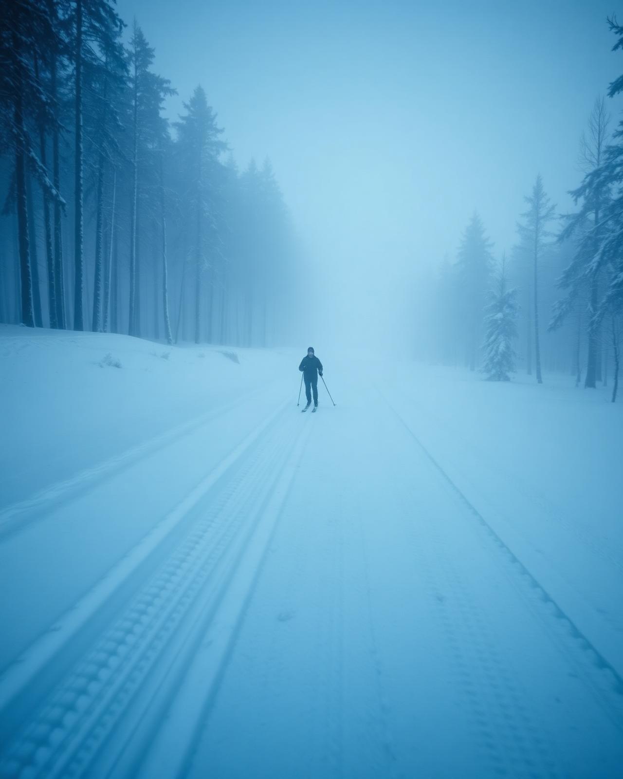 Längdskidåkare i spåret en tidig vintermorgon i Sälen